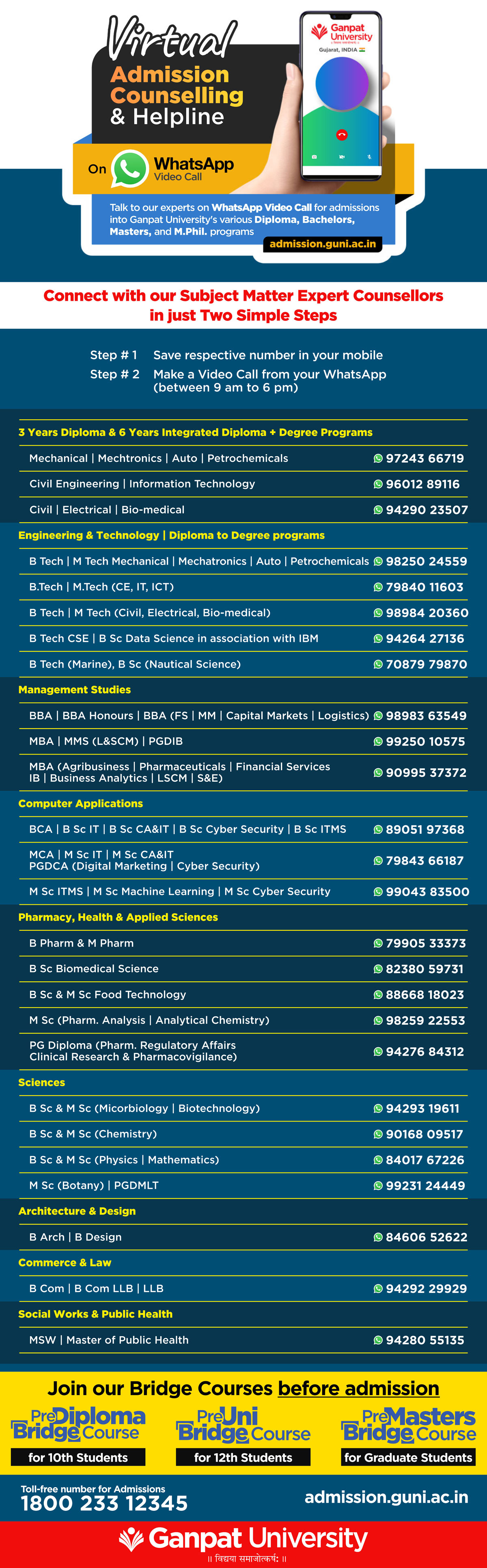 Virtual Admission Counselings and Helpline